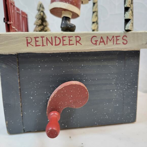 Vintage Wooden Box Christmas Motion Decor Reindeer Games Santa Flying Reindeer - Picture 9 of 16